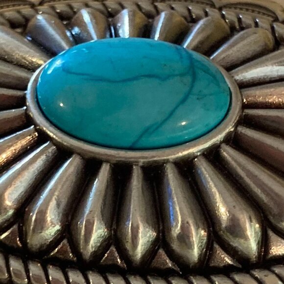 Vintage Metal Belt Buckle, Nice Silver and Blue Turquoise Stone Design, Nice - Picture 2 of 4